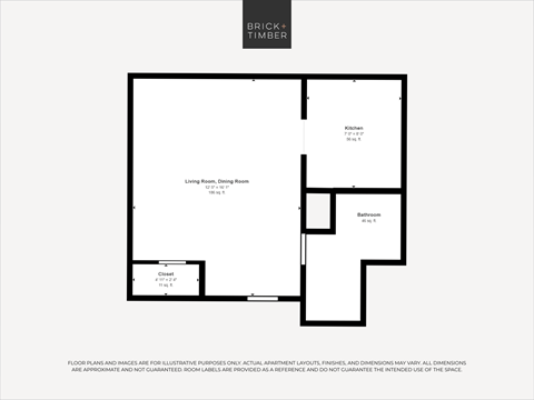 Floor plan for studio, 1 bath, 368 sqft
